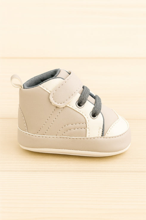 Light Sand & White Baby Sneaker with Velcro Strap
